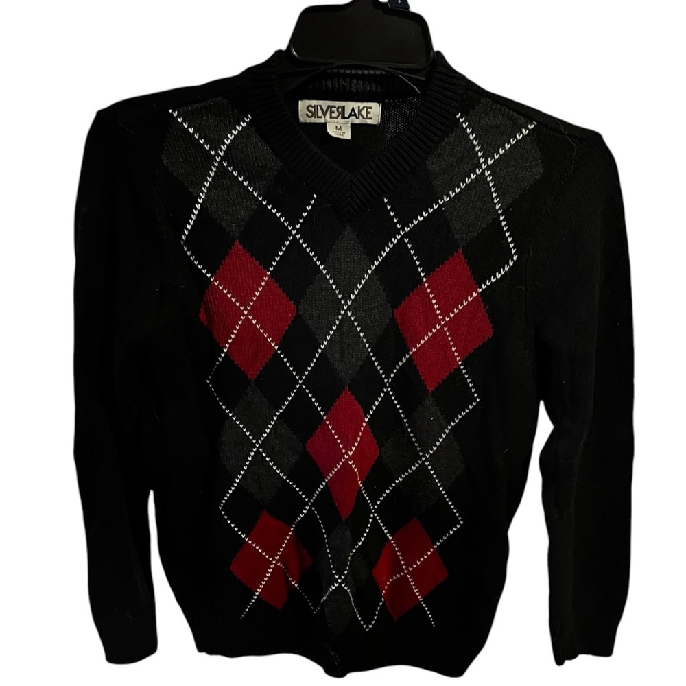 Boys Geometric Sweater - SilverLake Red Black and White Long Sleeve Top - Size M
